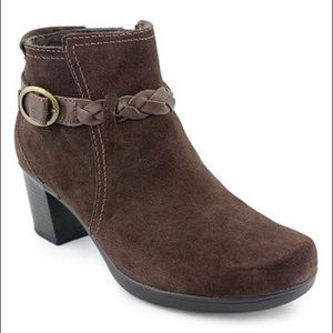 Clark’s Suede Braided Buckle Ankle Booties